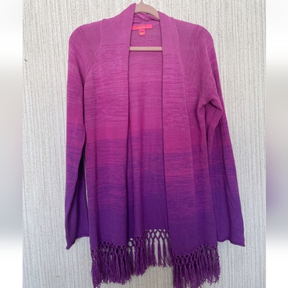 Lilly Pulitzer Sweaters - Lilly Pulitzer Size Medium Tatum Ombre Cardigan Orchid Oasis Pink Purple Fringe